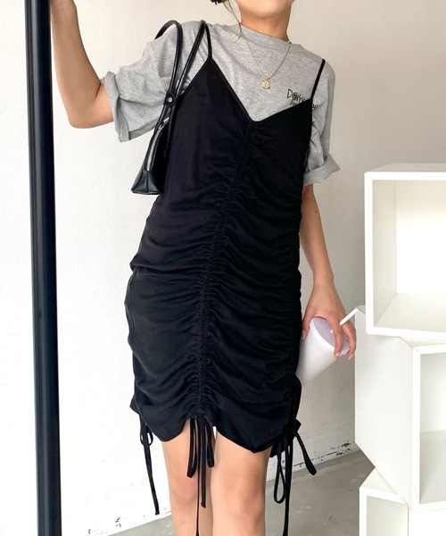 SHAGGIE（シャギー）の「ギャザーシャーリングキャミソールワンピース（ワンピース・レディース・ブラック/グレー・FREE）」の11枚目の写真