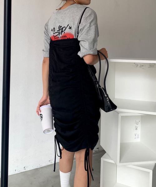 SHAGGIE（シャギー）の「ギャザーシャーリングキャミソールワンピース（ワンピース・レディース・ブラック/グレー・FREE）」の12枚目の写真