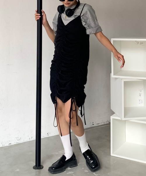 SHAGGIE（シャギー）の「ギャザーシャーリングキャミソールワンピース（ワンピース・レディース・ブラック/グレー・FREE）」の13枚目の写真