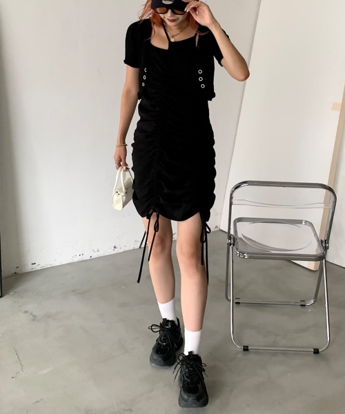 SHAGGIE（シャギー）の「ギャザーシャーリングキャミソールワンピース（ワンピース・レディース・ブラック/グレー・FREE）」の20枚目の写真