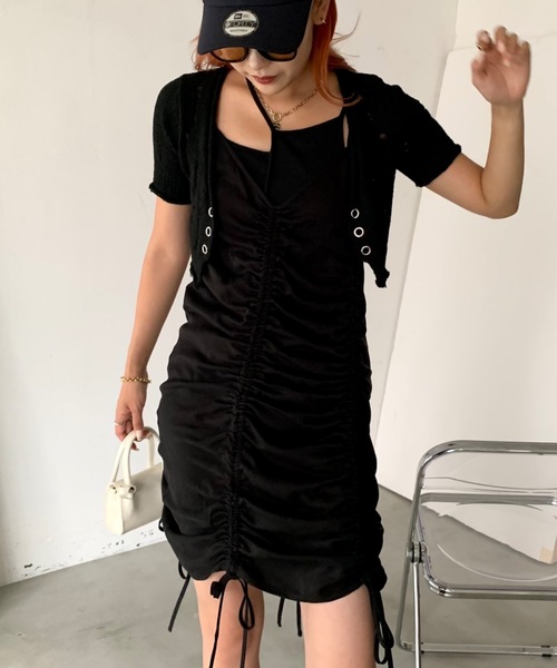 SHAGGIE（シャギー）の「ギャザーシャーリングキャミソールワンピース（ワンピース・レディース・ブラック/グレー・FREE）」の19枚目の写真