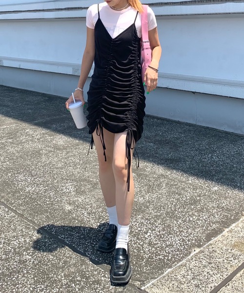 SHAGGIE（シャギー）の「ギャザーシャーリングキャミソールワンピース（ワンピース・レディース・ブラック/グレー・FREE）」の22枚目の写真