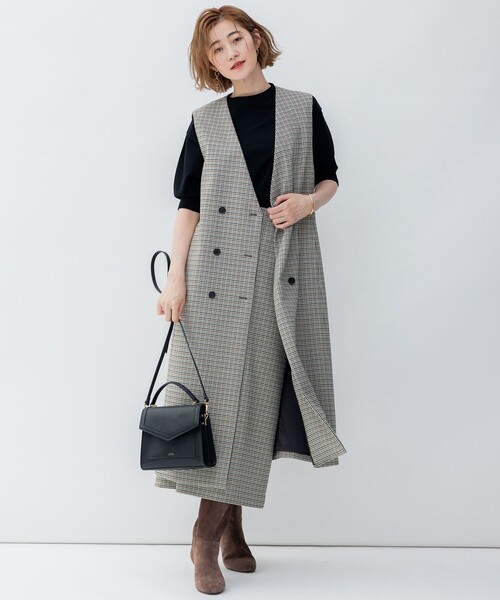 未使用級 23区 杏さん着用 2023 ガンクラブチェック ロング ジレ M セール】 ガンクラブチェック ロング ジレ （その他アウター