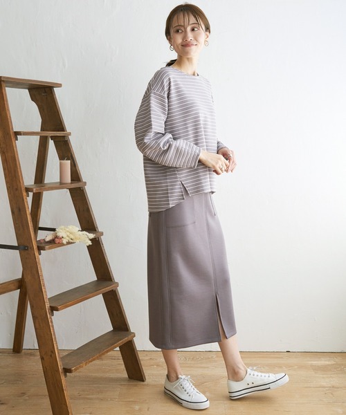 ikka(イッカ)の「リップル袖切り替え長袖プルオーバー(Tシャツ/カットソー・レディース・オフホワイト/ブラック/ネイビー/グレー・M/S/L)」の10枚目の写真