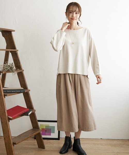 ikka(イッカ)の「リップル袖切り替え長袖プルオーバー(Tシャツ/カットソー・レディース・オフホワイト/ブラック/ネイビー/グレー・M/S/L)」の6枚目の写真