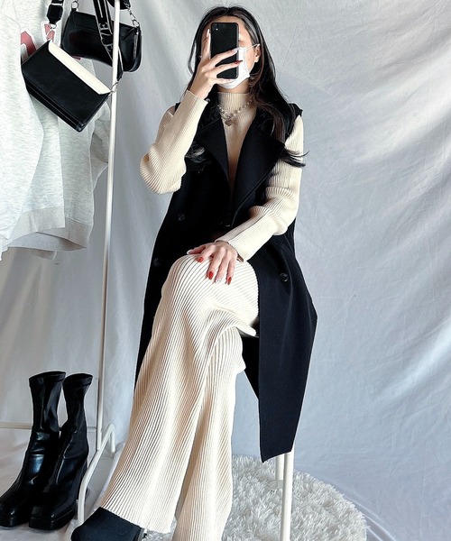 Chick(チック)の「リブニットトップス+パンツセット(セットアップ・レディース・モカ/ブラック/ベージュ・M/S/L)」の9枚目の写真