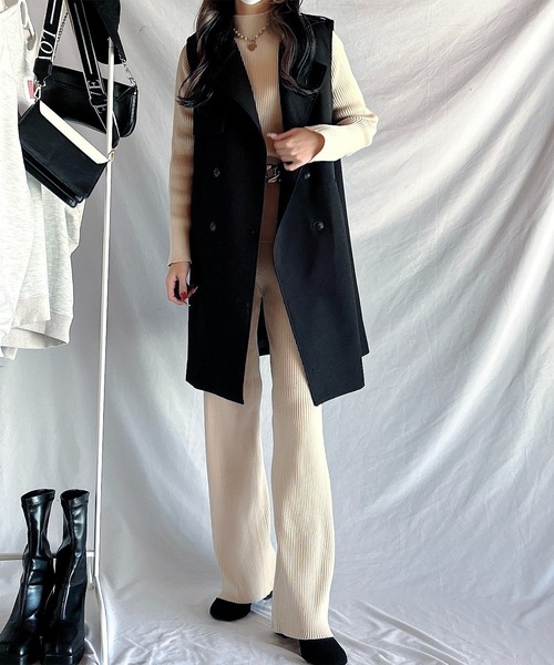 Chick(チック)の「リブニットトップス+パンツセット(セットアップ・レディース・モカ/ブラック/ベージュ・M/S/L)」の10枚目の写真