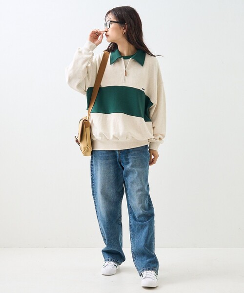 FREAK'S STORE(フリークスストア)の「TOWN CRAFT × FREAK'S STORE/タウンクラフト 別注 ポロ 配色 スウェット(スウェット・レディース・ライトグレー/オフホワイト・フリ-)」の4枚目の写真
