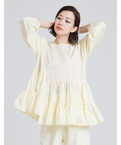Little sunny bite(リトルサニーバイト)の「《Little sunny bite》Nylon frill dress(ワンピース・レディース・ホワイト/オレンジ/ブラック/グリーン・SMALL)」の1枚目の写真