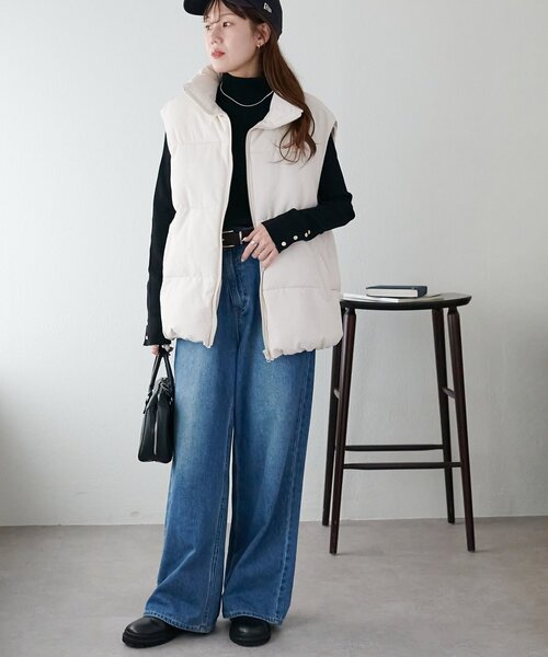 DISCOAT（ディスコート）の「【リバイバル/WEB限定】スタンドカラーフェイクダウンベスト（ベスト・レディース・アイボリー/ブラック/ライトベージュ・FREE）」の7枚目の写真