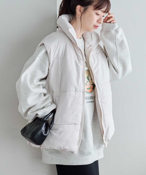 セール】【リバイバル/WEB限定】スタンドカラーフェイクダウンベスト