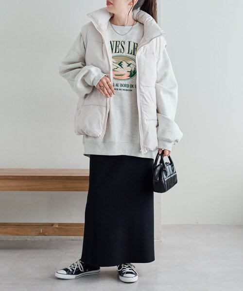 DISCOAT（ディスコート）の「【リバイバル/WEB限定】スタンドカラーフェイクダウンベスト（ベスト・レディース・アイボリー/ブラック/ライトベージュ・FREE）」の14枚目の写真