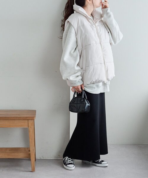 DISCOAT（ディスコート）の「【リバイバル/WEB限定】スタンドカラーフェイクダウンベスト（ベスト・レディース・アイボリー/ブラック/ライトベージュ・FREE）」の18枚目の写真