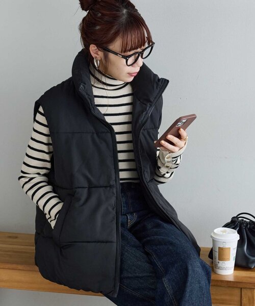 リバイバル/WEB限定】スタンドカラーフェイクダウンベスト（ベスト