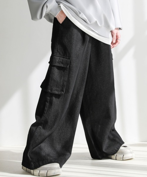 【関税込み】AMIRI ブラック バギー デニム カーゴパンツ AMIRI バギーカーゴ デニム (セール】ワイドバギーデニムカーゴ