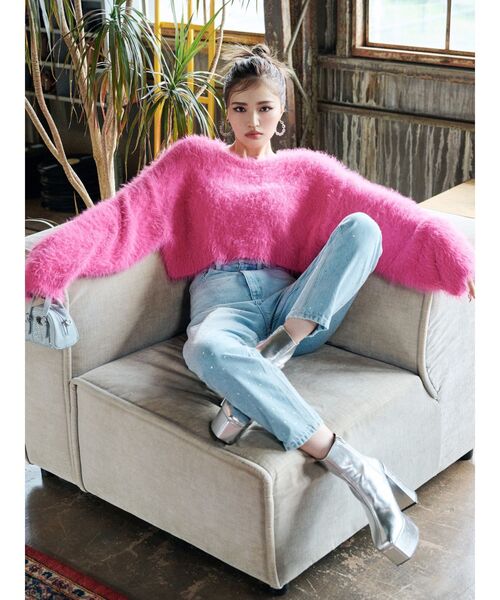 EVRIS(エヴリス)の「シャギークロップドニットトップス(ニット/セーター・レディース・ベージュ/ピンク/グリーン/ブルー/グレー・FREE)」の6枚目の写真