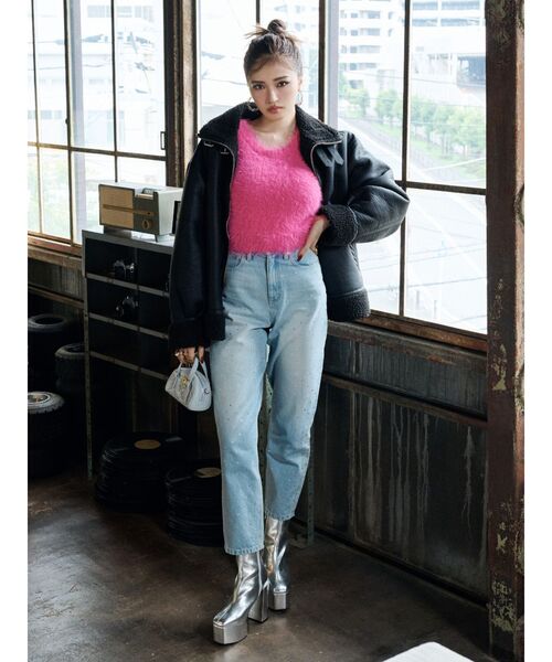 EVRIS(エヴリス)の「シャギークロップドニットトップス(ニット/セーター・レディース・ベージュ/ピンク/グリーン/ブルー/グレー・FREE)」の8枚目の写真