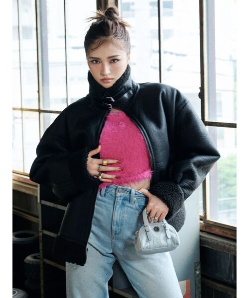 EVRIS(エヴリス)の「シャギークロップドニットトップス(ニット/セーター・レディース・ベージュ/ピンク/グリーン/ブルー/グレー・FREE)」の9枚目の写真