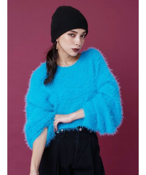 EVRIS(エヴリス)の「シャギークロップドニットトップス(ニット/セーター・レディース・ベージュ/ピンク/グリーン/ブルー/グレー・FREE)」の10枚目の写真