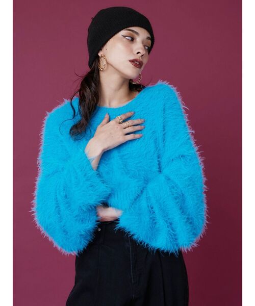 EVRIS(エヴリス)の「シャギークロップドニットトップス(ニット/セーター・レディース・ベージュ/ピンク/グリーン/ブルー/グレー・FREE)」の11枚目の写真