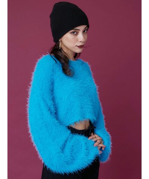 EVRIS(エヴリス)の「シャギークロップドニットトップス(ニット/セーター・レディース・ベージュ/ピンク/グリーン/ブルー/グレー・FREE)」の12枚目の写真