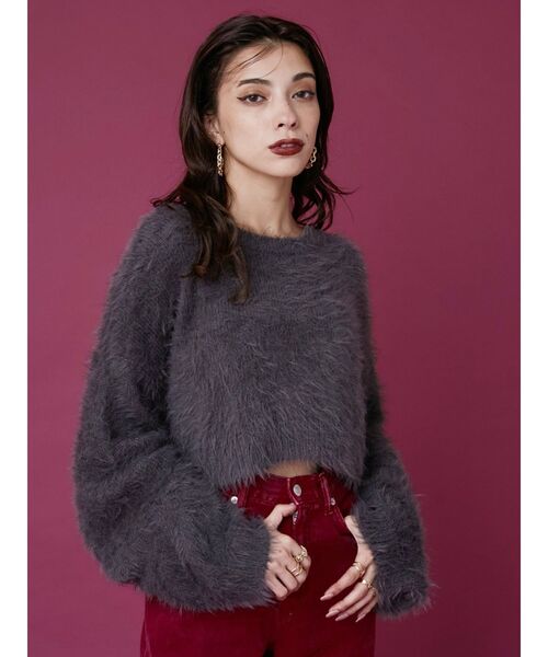 EVRIS(エヴリス)の「シャギークロップドニットトップス(ニット/セーター・レディース・ベージュ/ピンク/グリーン/ブルー/グレー・FREE)」の20枚目の写真