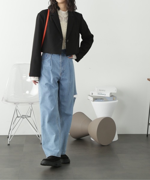 FREE'S MART（フリーズマート）の「◇[Sシリーズ対応]サイドカットタックワイドデニム（デニムパンツ・レディース・ブラック/ブルー系その他・MEDIUM/SMALL/X-SMALL）」の11枚目の写真