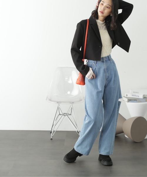 FREE'S MART（フリーズマート）の「◇[Sシリーズ対応]サイドカットタックワイドデニム（デニムパンツ・レディース・ブラック/ブルー系その他・MEDIUM/SMALL/X-SMALL）」の14枚目の写真