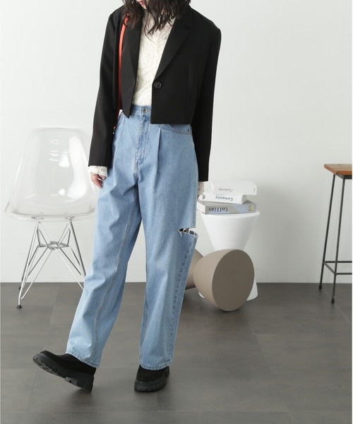 FREE'S MART（フリーズマート）の「◇[Sシリーズ対応]サイドカットタックワイドデニム（デニムパンツ・レディース・ブラック/ブルー系その他・MEDIUM/SMALL/X-SMALL）」の15枚目の写真