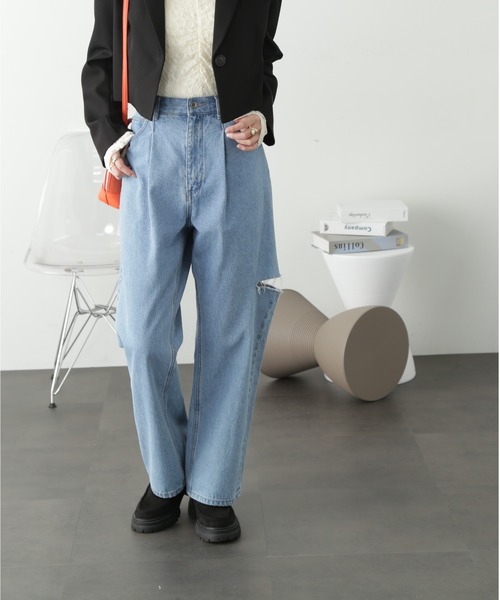 FREE'S MART（フリーズマート）の「◇[Sシリーズ対応]サイドカットタックワイドデニム（デニムパンツ・レディース・ブラック/ブルー系その他・MEDIUM/SMALL/X-SMALL）」の16枚目の写真