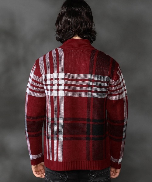 HIDEAWAYS NICOLE（ハイダウェイニコル）の「【WEB限定】ビッグチェックショールカラーニット（ニット/セーター・メンズ・オフホワイト/ブラック/ダークオレンジ/ボルドー・LARGE/X-LARGE/MEDIUM）」の13枚目の写真