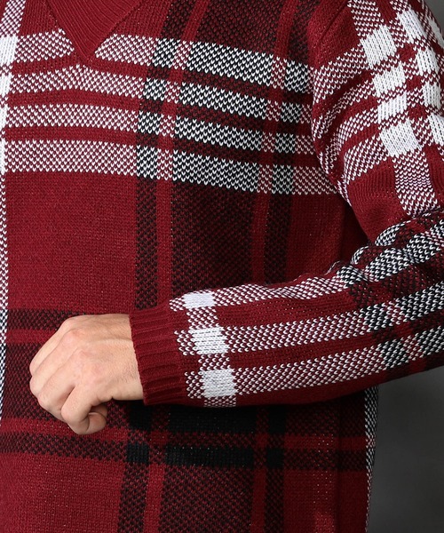 HIDEAWAYS NICOLE（ハイダウェイニコル）の「【WEB限定】ビッグチェックショールカラーニット（ニット/セーター・メンズ・オフホワイト/ブラック/ダークオレンジ/ボルドー・LARGE/X-LARGE/MEDIUM）」の16枚目の写真