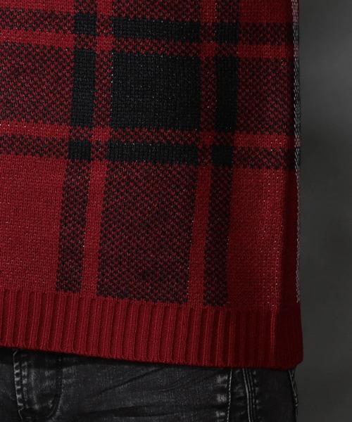 HIDEAWAYS NICOLE（ハイダウェイニコル）の「【WEB限定】ビッグチェックショールカラーニット（ニット/セーター・メンズ・オフホワイト/ブラック/ダークオレンジ/ボルドー・LARGE/X-LARGE/MEDIUM）」の17枚目の写真