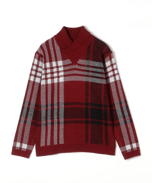 HIDEAWAYS NICOLE（ハイダウェイニコル）の「【WEB限定】ビッグチェックショールカラーニット（ニット/セーター・メンズ・オフホワイト/ブラック/ダークオレンジ/ボルドー・LARGE/X-LARGE/MEDIUM）」の22枚目の写真