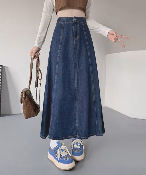 Miniministore(ミニミニストア)の「デニムスカート ロングスカート Aライン(デニムスカート・レディース・インディゴブルー・L/XL/S/M)」の1枚目の写真