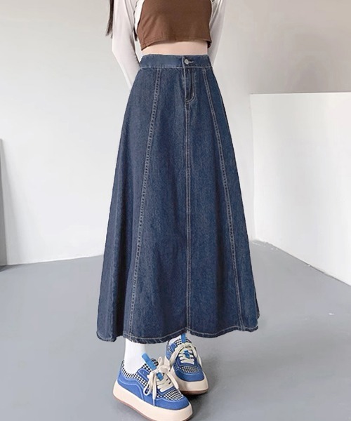 Miniministore(ミニミニストア)の「デニムスカート ロングスカート Aライン(デニムスカート・レディース・インディゴブルー・L/XL/S/M)」の2枚目の写真