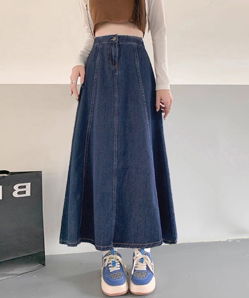 Miniministore(ミニミニストア)の「デニムスカート ロングスカート Aライン(デニムスカート・レディース・インディゴブルー・L/XL/S/M)」の3枚目の写真