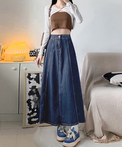 Miniministore(ミニミニストア)の「デニムスカート ロングスカート Aライン(デニムスカート・レディース・インディゴブルー・L/XL/S/M)」の6枚目の写真