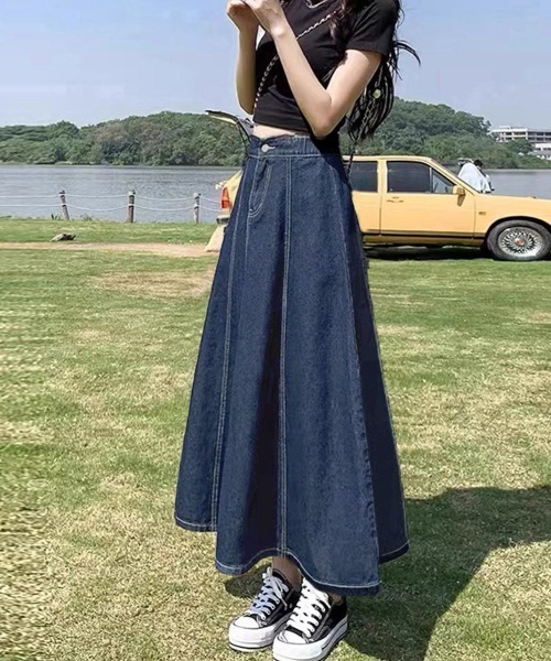 Miniministore(ミニミニストア)の「デニムスカート ロングスカート Aライン(デニムスカート・レディース・インディゴブルー・L/XL/S/M)」の8枚目の写真