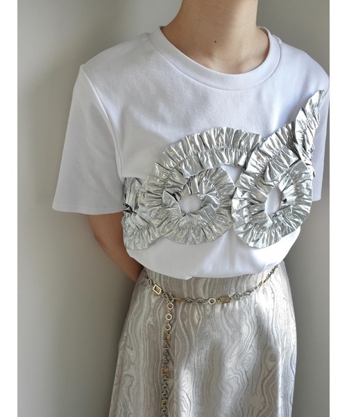 sahara（サハラ）の「Metallic Tape Design Tee（Tシャツ/カットソー・レディース・ブラック×ゴールド/ホワイト×シルバー・FREE）」の17枚目の写真