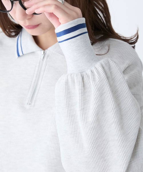 BONLECILL（ボンルシール）の「配色刺繍ハーフジップワッフルポロプルオーバー（Tシャツ/カットソー・レディース・ピンク/オートミール/ブラック/チャコールグレー・FREE）」の10枚目の写真