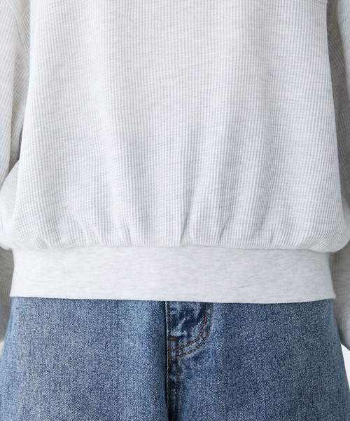 BONLECILL（ボンルシール）の「配色刺繍ハーフジップワッフルポロプルオーバー（Tシャツ/カットソー・レディース・ピンク/オートミール/ブラック/チャコールグレー・FREE）」の11枚目の写真