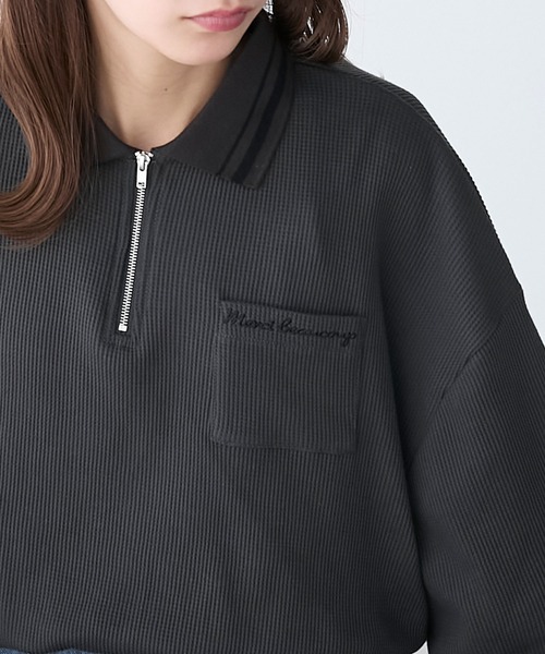 BONLECILL（ボンルシール）の「配色刺繍ハーフジップワッフルポロプルオーバー（Tシャツ/カットソー・レディース・ピンク/オートミール/ブラック/チャコールグレー・FREE）」の15枚目の写真