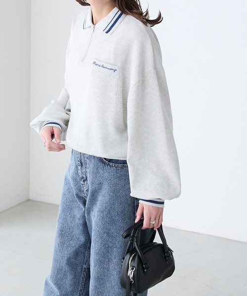 BONLECILL（ボンルシール）の「配色刺繍ハーフジップワッフルポロプルオーバー（Tシャツ/カットソー・レディース・ピンク/オートミール/ブラック/チャコールグレー・FREE）」の22枚目の写真
