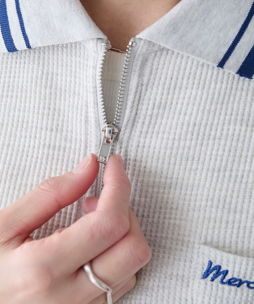BONLECILL（ボンルシール）の「配色刺繍ハーフジップワッフルポロプルオーバー（Tシャツ/カットソー・レディース・ピンク/オートミール/ブラック/チャコールグレー・FREE）」の5枚目の写真