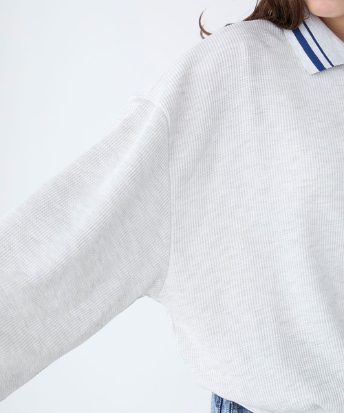 BONLECILL（ボンルシール）の「配色刺繍ハーフジップワッフルポロプルオーバー（Tシャツ/カットソー・レディース・ピンク/オートミール/ブラック/チャコールグレー・FREE）」の9枚目の写真