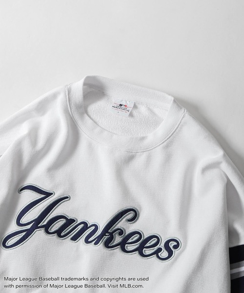 MLB（メジャーリーグベースボール）の「【MLB】 袖ライン チームロゴ 刺繍 プルオーバー 長袖 裏毛 スウェット トレーナー（スウェット・メンズ・ブラック/アッシュグレー/ホワイト/グリーン/ネイビー・MEDIUM/LARGE/X-LARGE）」の11枚目の写真