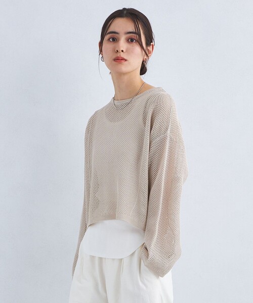 green label relaxing(グリーンレーベルリラクシング)の「メッシュ クロップド 2WAY プルオーバー ニット -ウォッシャブル-(ニット/セーター・レディース・ブラック/ナチュラル/コバルトブルー/ワインレッド/ダークグリーン・FREE)」の9枚目の写真