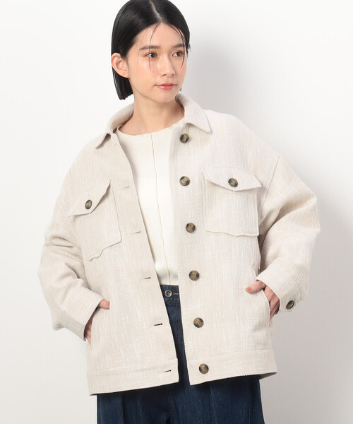 ONIGIRI（オニギリ）の「スラブツィードブルゾン（ブルゾン・レディース・ベージュ/グレー・FREE）」の2枚目の写真