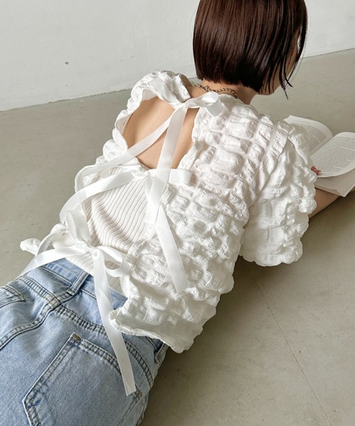 セール】バックリボンぽこぽこ半袖トップス（シャツ/ブラウス）｜CLEA